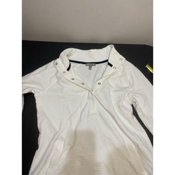 T by Talbots UPF 50+ Slub Terry 1/4 Snap Long Sleeve Pullover White Women’s Med - Picture 4 of 9